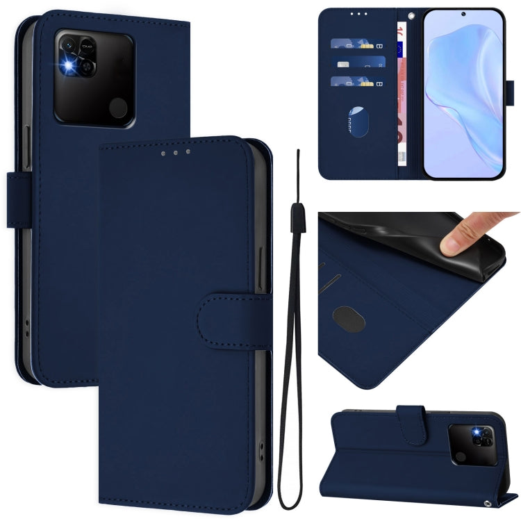 Skin Feel Solid Color Leather Phone Case with Lanyard, For Redmi Note 10 5G / Note 10T 5G