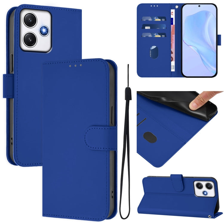 Skin Feel Solid Color Leather Phone Case with Lanyard, For Redmi Note 11 4G Global