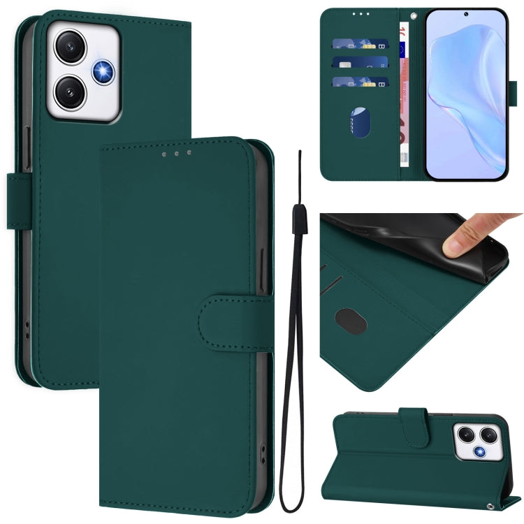 Skin Feel Solid Color Leather Phone Case with Lanyard, For Redmi Note 11 4G Global