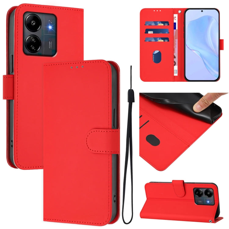 Skin Feel Solid Color Leather Phone Case with Lanyard, For Redmi K60 Ultra