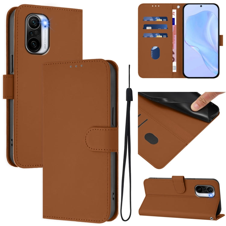 Skin Feel Solid Color Leather Phone Case with Lanyard, For Redmi 9 Power / 9T Global