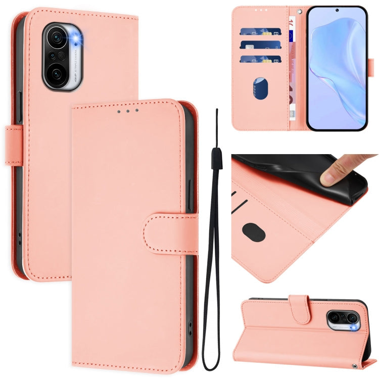 Skin Feel Solid Color Leather Phone Case with Lanyard, For Redmi 9 Power / 9T Global