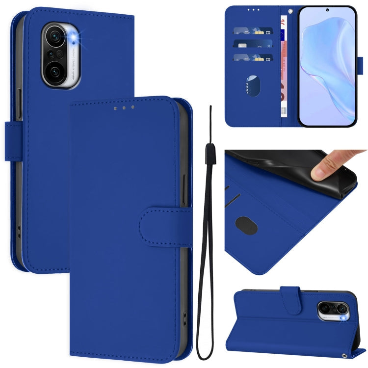 Skin Feel Solid Color Leather Phone Case with Lanyard, For Redmi 9 Power / 9T Global