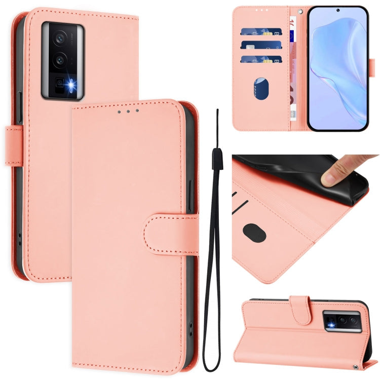 Skin Feel Solid Color Leather Phone Case with Lanyard, For Redmi Note 12 4G Global