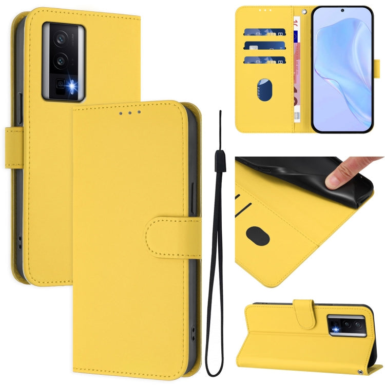 Skin Feel Solid Color Leather Phone Case with Lanyard, For Redmi Note 12 4G Global