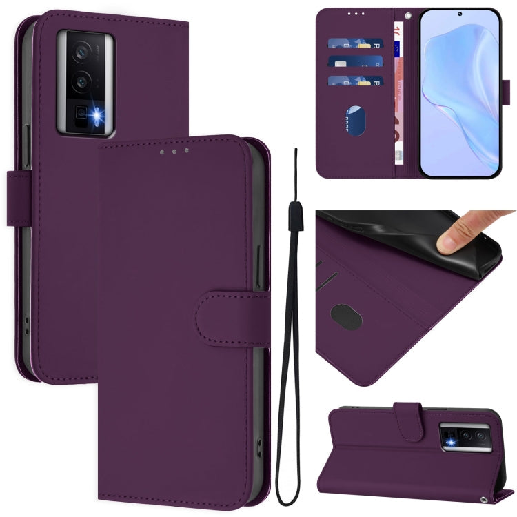Skin Feel Solid Color Leather Phone Case with Lanyard, For Redmi Note 12 4G Global