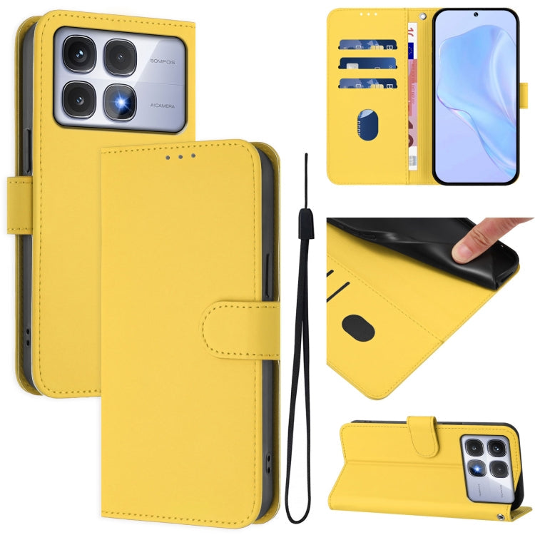 Skin Feel Solid Color Leather Phone Case with Lanyard, For Redmi 13C 4G Global
