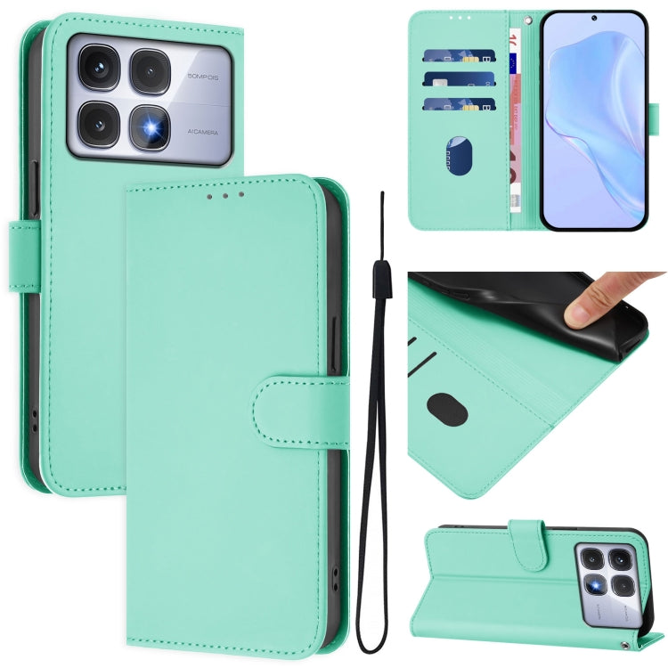 Skin Feel Solid Color Leather Phone Case with Lanyard, For Redmi 13C 4G Global