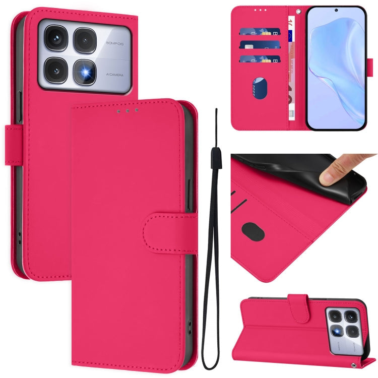 Skin Feel Solid Color Leather Phone Case with Lanyard, For Redmi 13C 4G Global