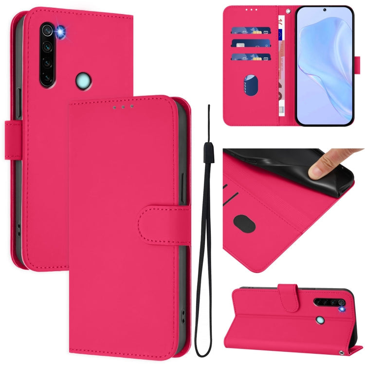 Skin Feel Solid Color Leather Phone Case with Lanyard, For Redmi Note 8