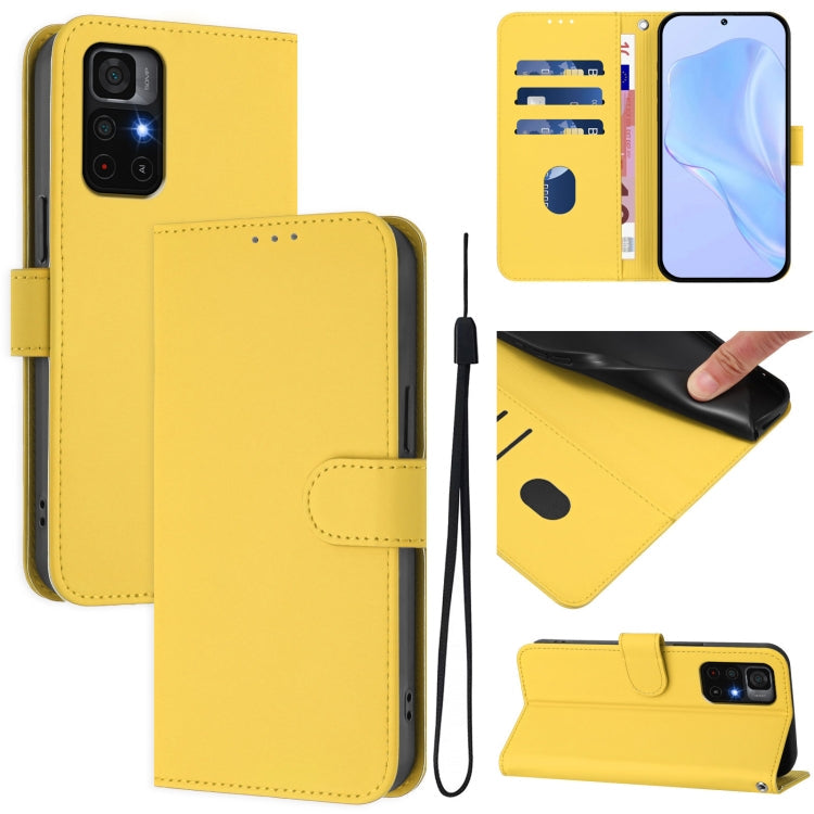 Skin Feel Solid Color Leather Phone Case with Lanyard, For Redmi Note 9 Pro 4G / 9S 4G