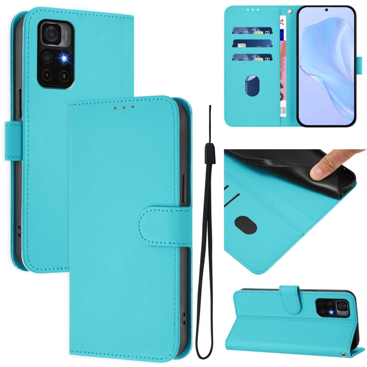 Skin Feel Solid Color Leather Phone Case with Lanyard, For Redmi Note 9 Pro 4G / 9S 4G