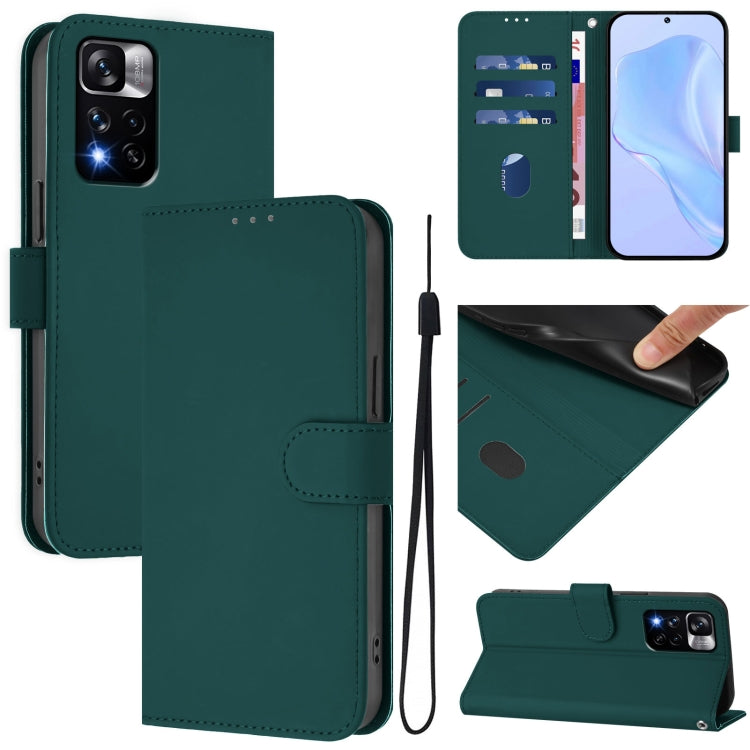 Skin Feel Solid Color Leather Phone Case with Lanyard, For Redmi K40 / K40 Pro