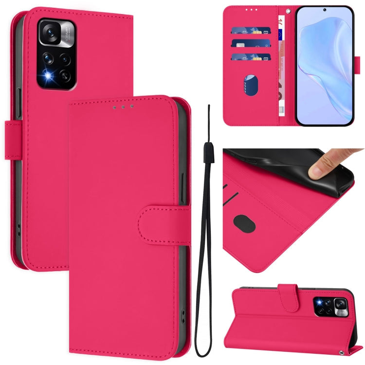 Skin Feel Solid Color Leather Phone Case with Lanyard, For Redmi K40 / K40 Pro