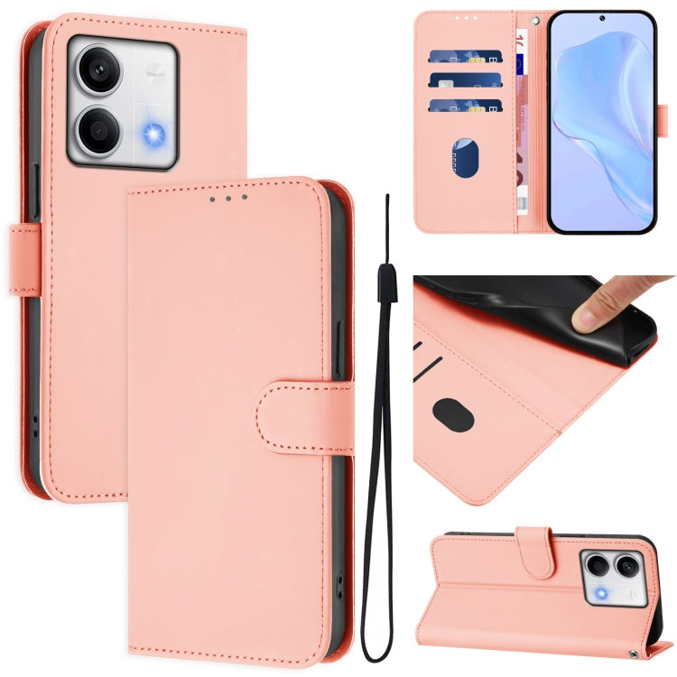 Skin Feel Solid Color Leather Phone Case with Lanyard, For Redmi Note 12 Turbo 5G