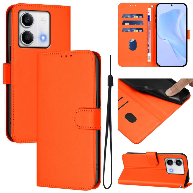 Skin Feel Solid Color Leather Phone Case with Lanyard, For Redmi Note 12 Turbo 5G