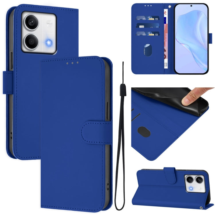 Skin Feel Solid Color Leather Phone Case with Lanyard, For Redmi Note 12 Turbo 5G
