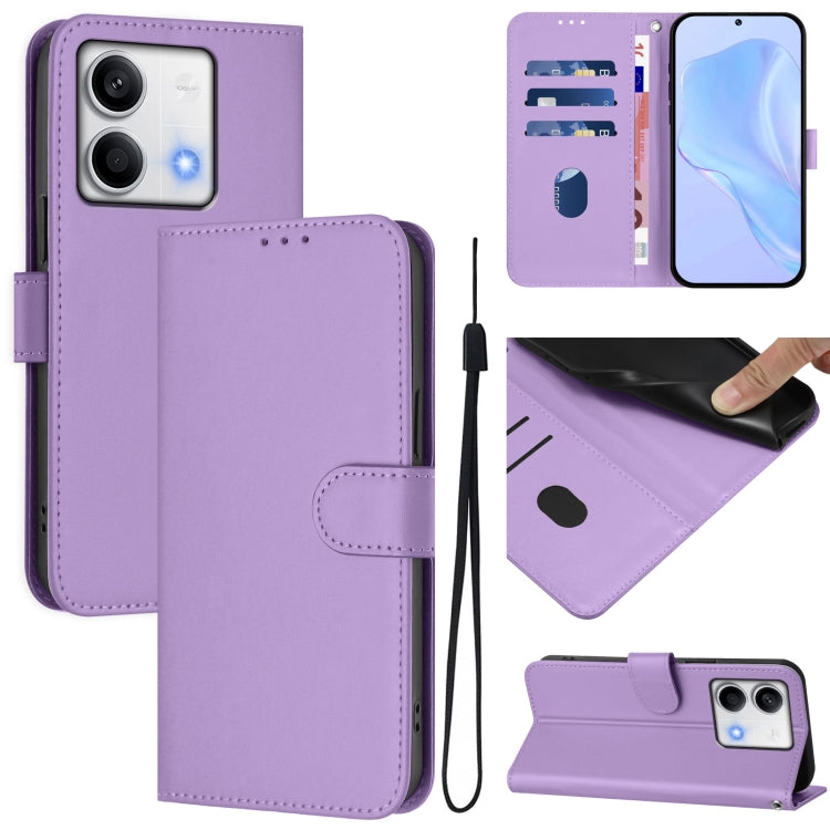 Skin Feel Solid Color Leather Phone Case with Lanyard, For Redmi Note 12 Turbo 5G