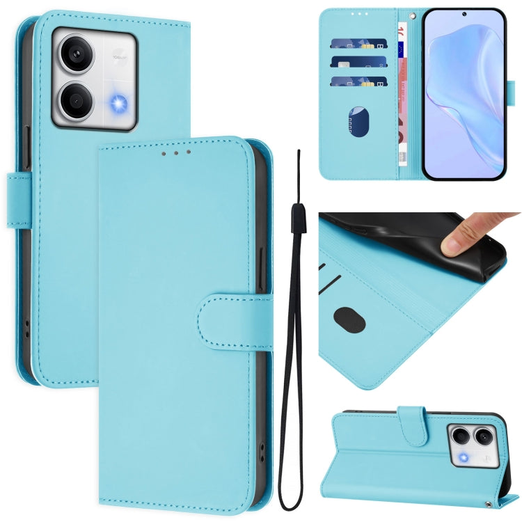 Skin Feel Solid Color Leather Phone Case with Lanyard, For Redmi Note 12 Turbo 5G