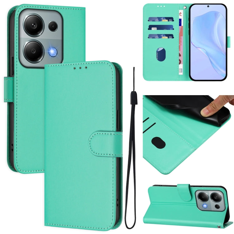Skin Feel Solid Color Leather Phone Case with Lanyard, For Redmi Note 13 5G Global