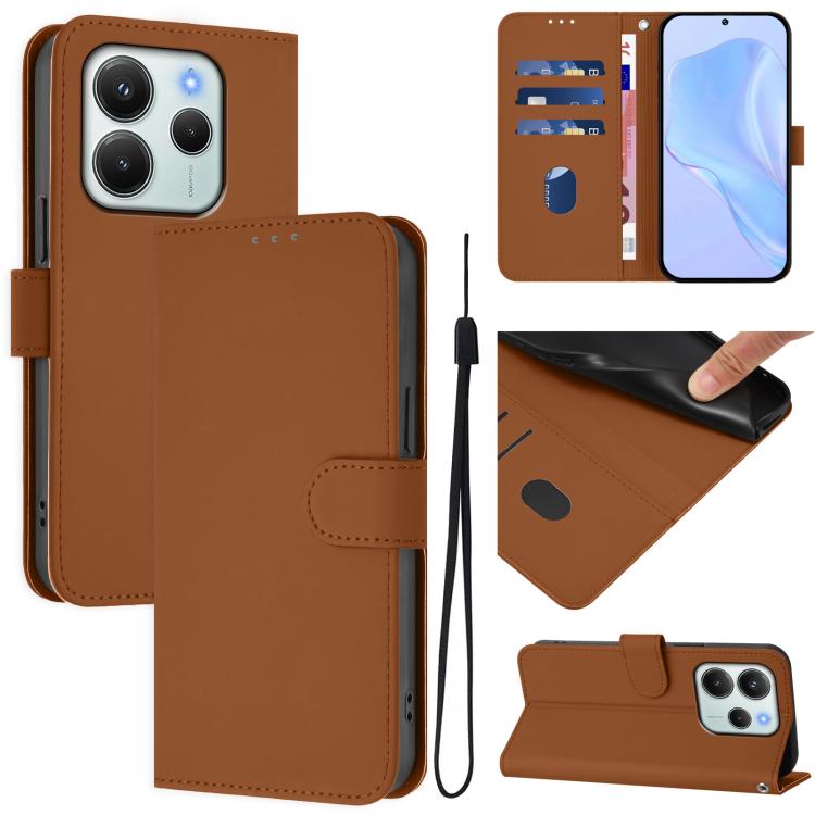 Skin Feel Solid Color Leather Phone Case with Lanyard, For Redmi K80 / K80 Pro