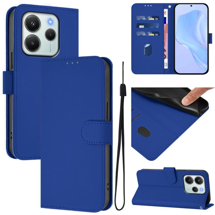Skin Feel Solid Color Leather Phone Case with Lanyard, For Redmi K80 / K80 Pro