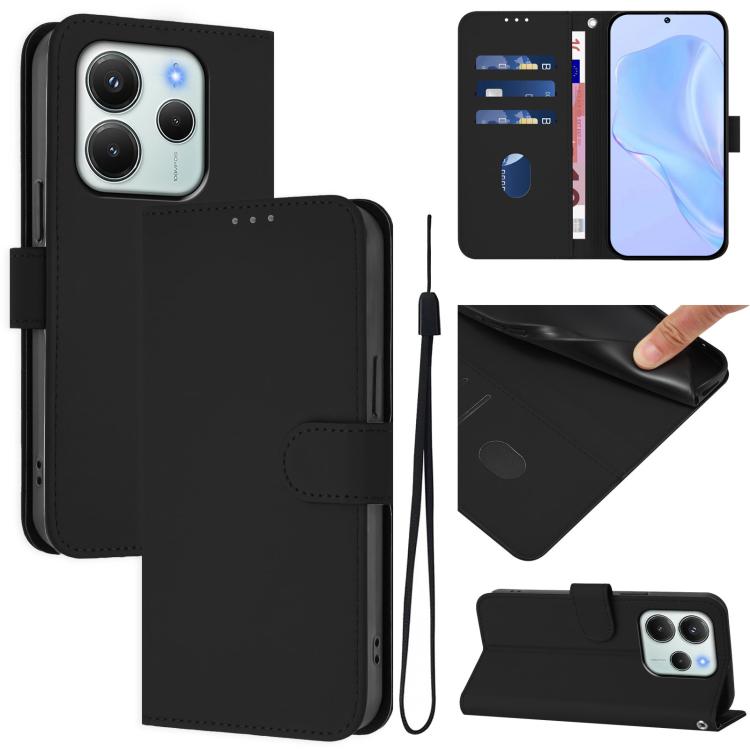 Skin Feel Solid Color Leather Phone Case with Lanyard, For Redmi K80 / K80 Pro