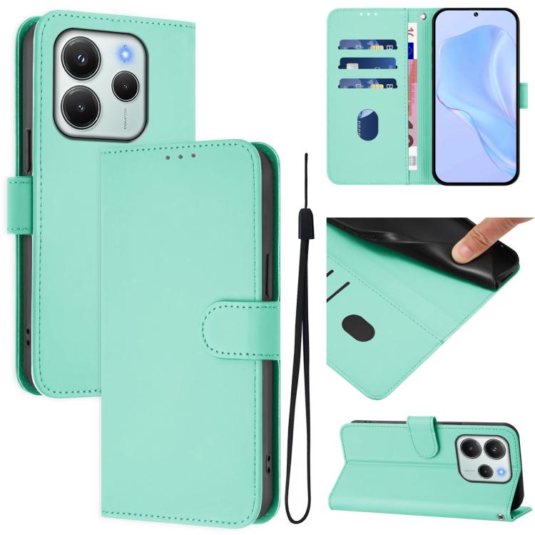 Skin Feel Solid Color Leather Phone Case with Lanyard, For Redmi K80 / K80 Pro