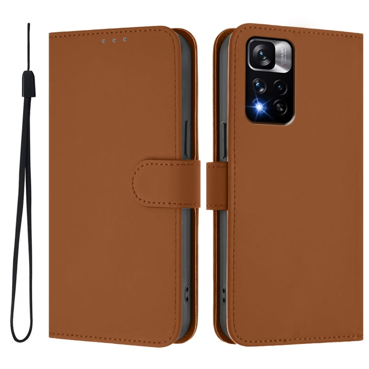 Skin Feel Solid Color Leather Phone Case with Lanyard, For Xiaomi Poco X4 NFC 5G