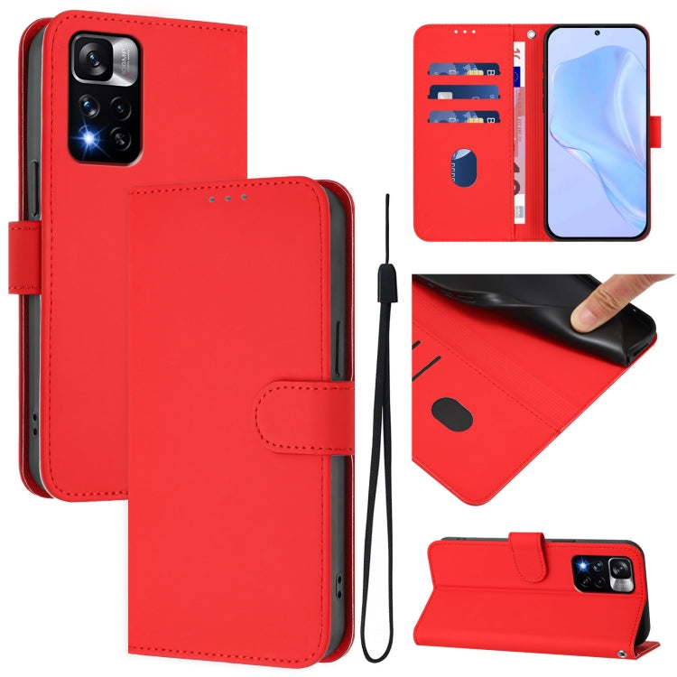Skin Feel Solid Color Leather Phone Case with Lanyard, For Xiaomi Poco X4 NFC 5G