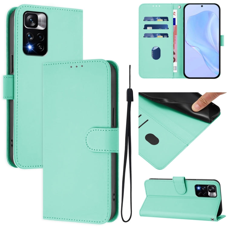 Skin Feel Solid Color Leather Phone Case with Lanyard, For Xiaomi Poco X4 NFC 5G