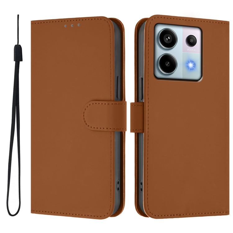 Skin Feel Solid Color Leather Phone Case with Lanyard, For Xiaomi Poco X6 5G Global