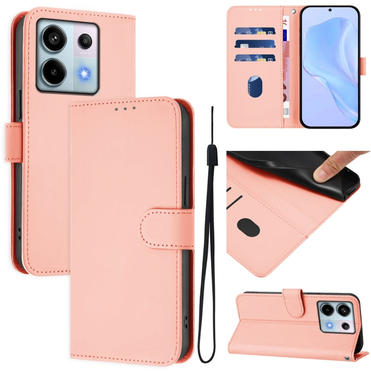 Skin Feel Solid Color Leather Phone Case with Lanyard, For Xiaomi Poco X6 5G Global