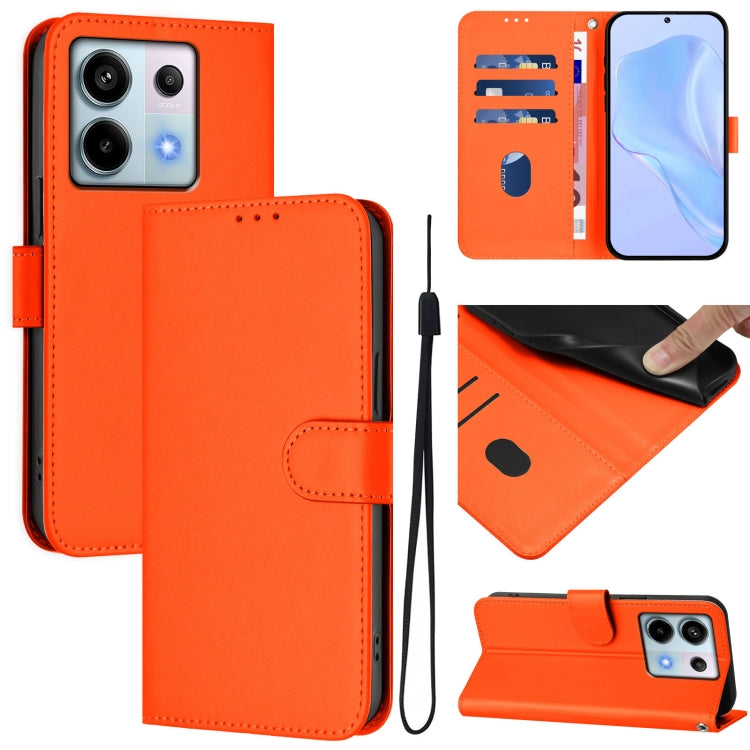 Skin Feel Solid Color Leather Phone Case with Lanyard, For Xiaomi Poco X6 5G Global