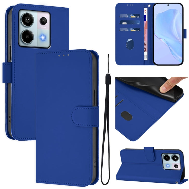 Skin Feel Solid Color Leather Phone Case with Lanyard, For Xiaomi Poco X6 5G Global