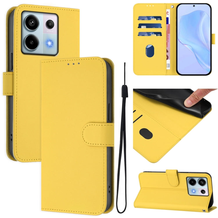 Skin Feel Solid Color Leather Phone Case with Lanyard, For Xiaomi Poco X6 5G Global