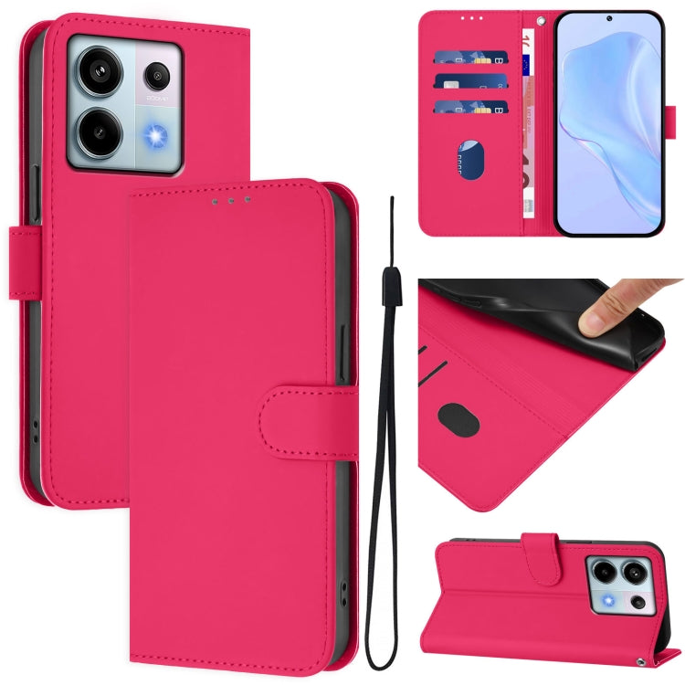 Skin Feel Solid Color Leather Phone Case with Lanyard, For Xiaomi Poco X6 5G Global