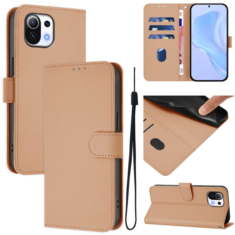 Skin Feel Solid Color Leather Phone Case with Lanyard, For Xiaomi Mi 11 Lite 5G