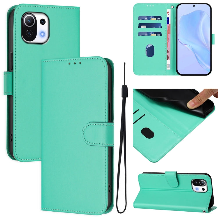 Skin Feel Solid Color Leather Phone Case with Lanyard, For Xiaomi Mi 11 Lite 5G
