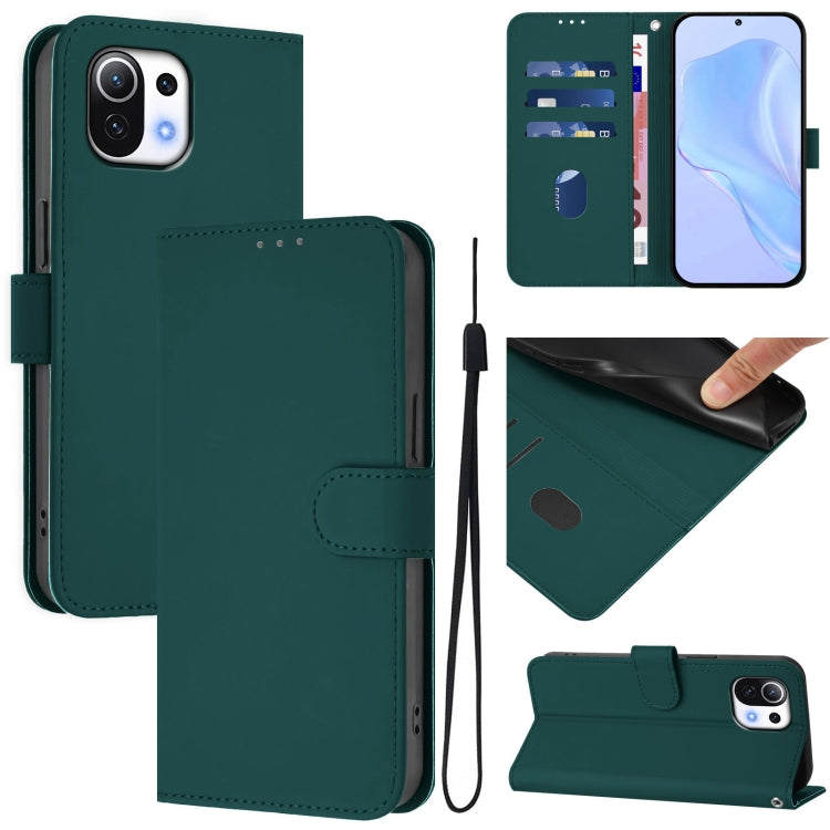 Skin Feel Solid Color Leather Phone Case with Lanyard, For Xiaomi Mi 11 Lite 5G