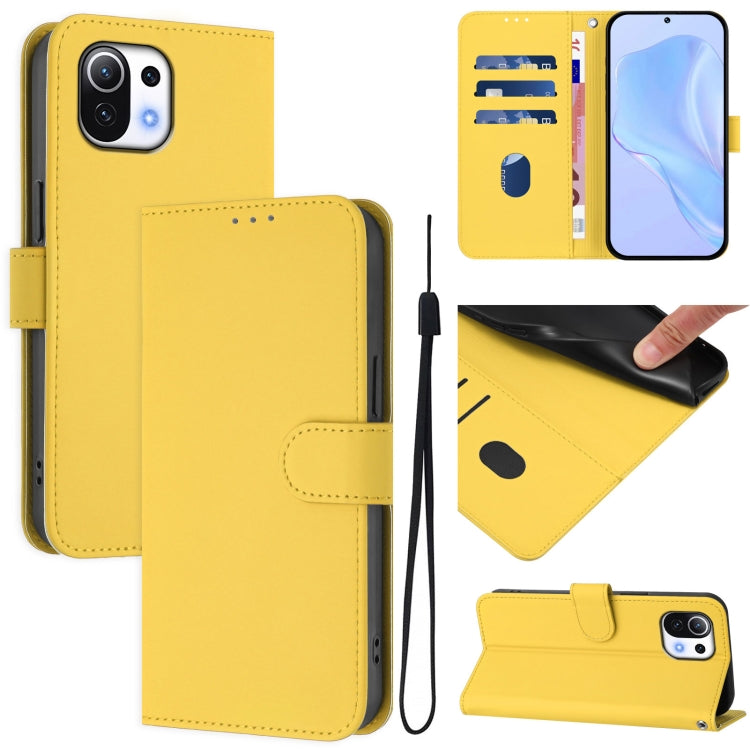 Skin Feel Solid Color Leather Phone Case with Lanyard, For Xiaomi Mi 11 Lite 5G