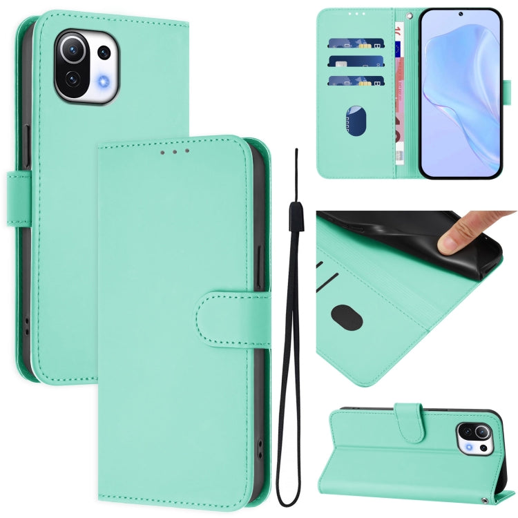 Skin Feel Solid Color Leather Phone Case with Lanyard, For Xiaomi Mi 11 Lite 5G