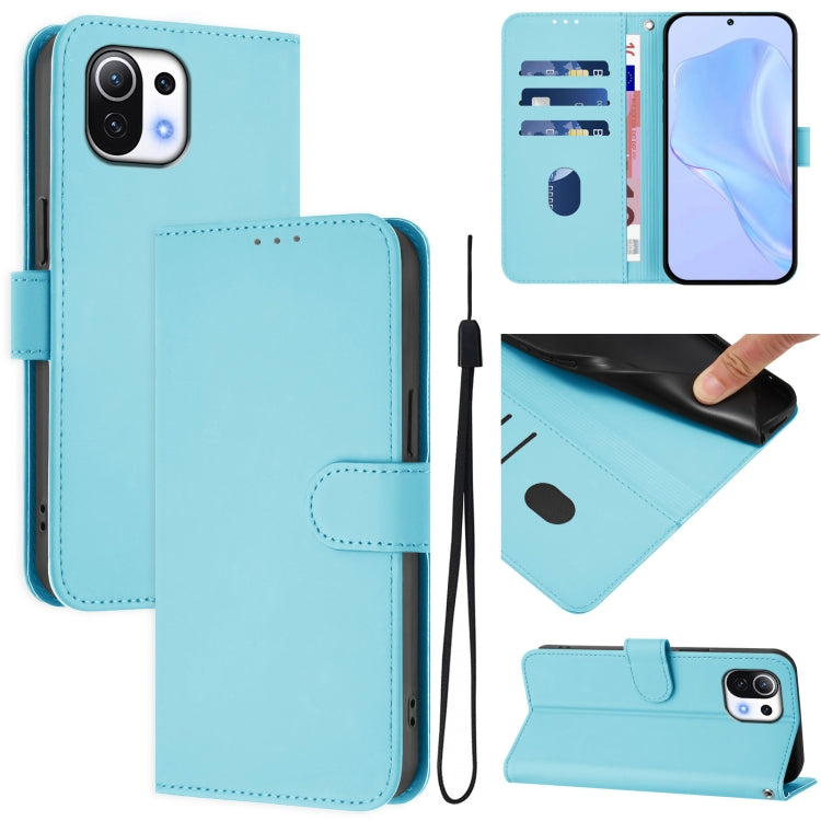 Skin Feel Solid Color Leather Phone Case with Lanyard, For Xiaomi Mi 11 Lite 5G