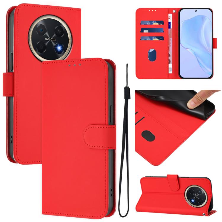 Skin Feel Solid Color Leather Phone Case with Lanyard, For Huawei Pura 90 Pro Max 5G