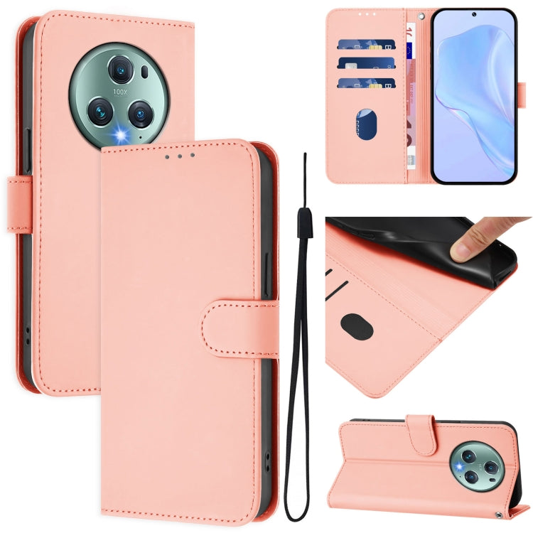 Skin Feel Solid Color Leather Phone Case with Lanyard, For Honor Magic5 Pro