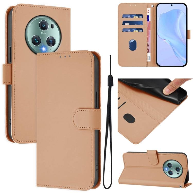 Skin Feel Solid Color Leather Phone Case with Lanyard, For Honor Magic5 Pro
