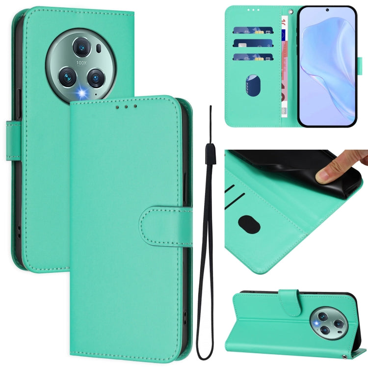 Skin Feel Solid Color Leather Phone Case with Lanyard, For Honor Magic5 Pro