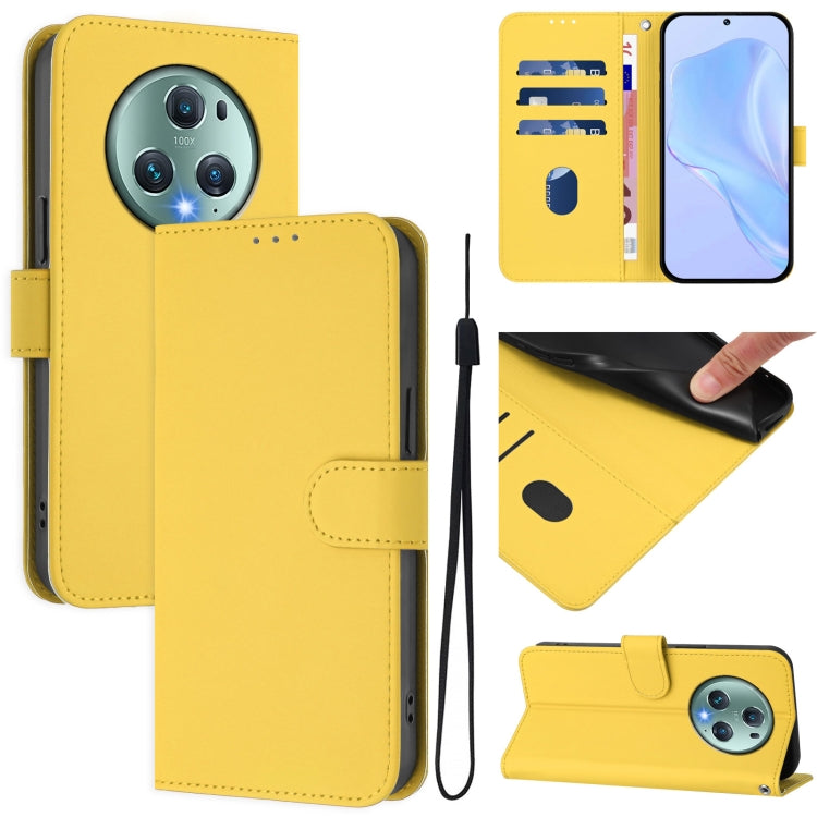 Skin Feel Solid Color Leather Phone Case with Lanyard, For Honor Magic5 Pro