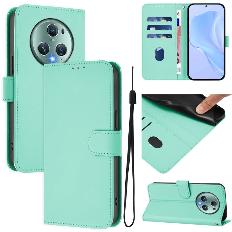 Skin Feel Solid Color Leather Phone Case with Lanyard, For Honor Magic5 Pro