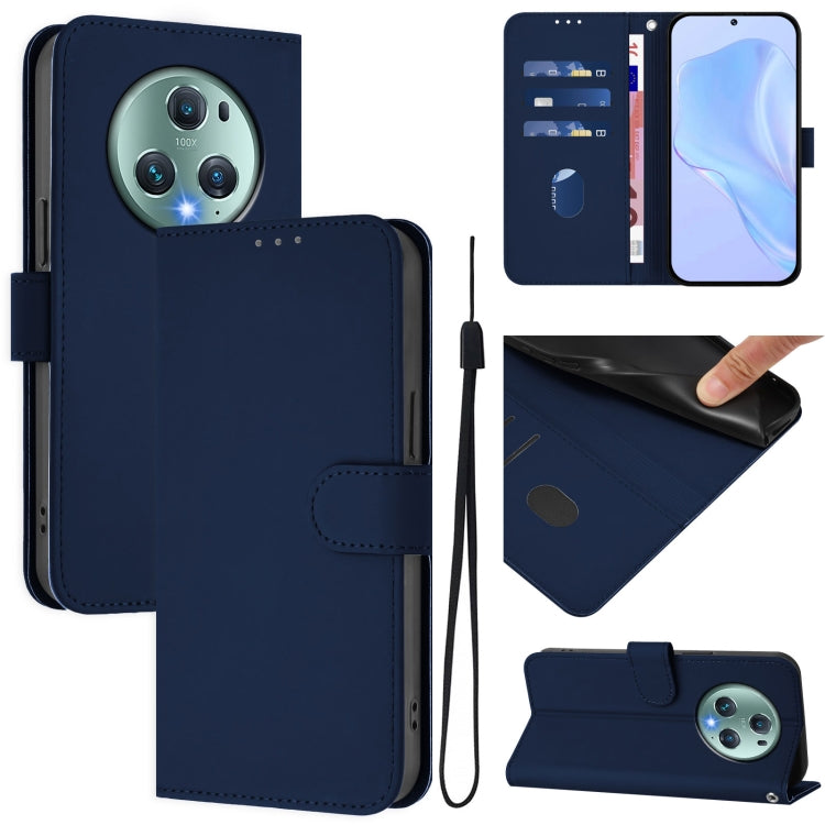Skin Feel Solid Color Leather Phone Case with Lanyard, For Honor Magic5 Pro